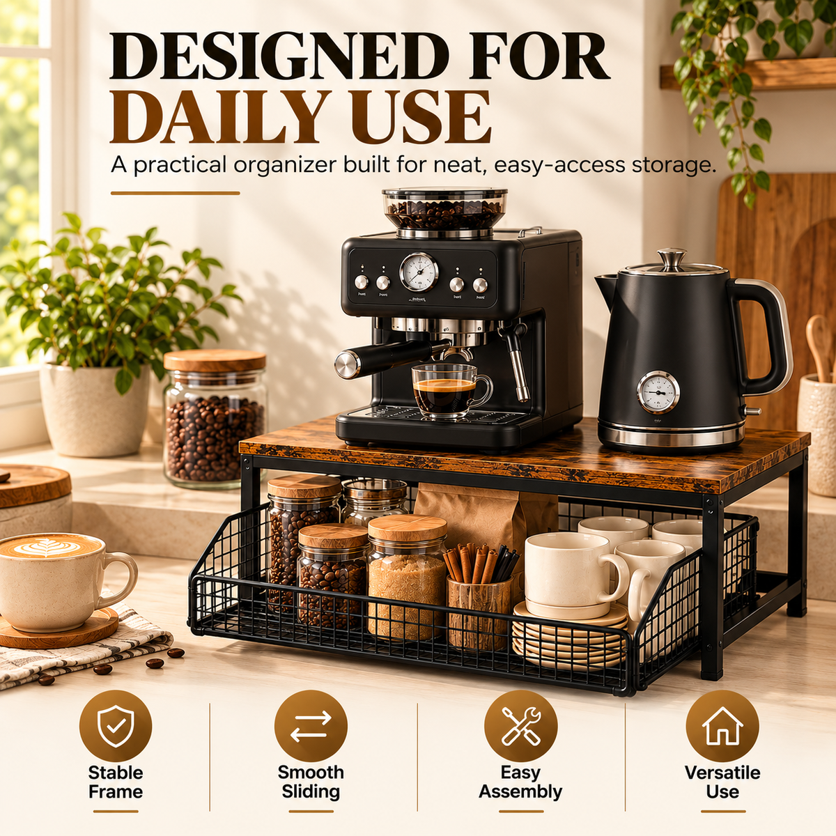 🏡 2-Tier Slide-Out Countertop Organizer – Instant Extra Storage for Kitchen, Office & Bathroom
