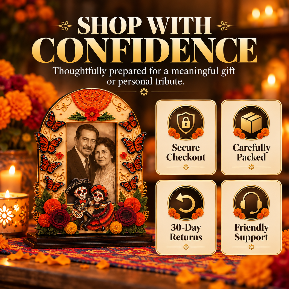 Wooden Day of the Dead Memorial Picture Frame