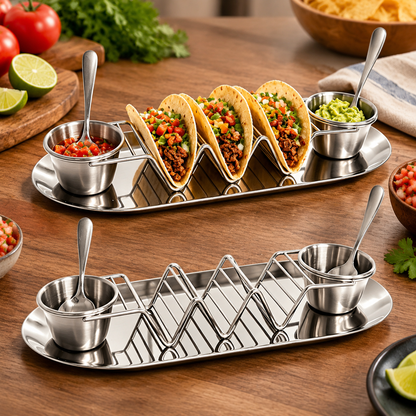6-Piece Set Gold Taco Holder & Serving Set with Sauce Cups