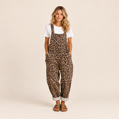 🐆 Women's Leopard Print Wide-Leg Denim Overalls 💖