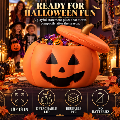 Inflatable Pumpkin Bucket with Detachable Lid & Reusable Design
