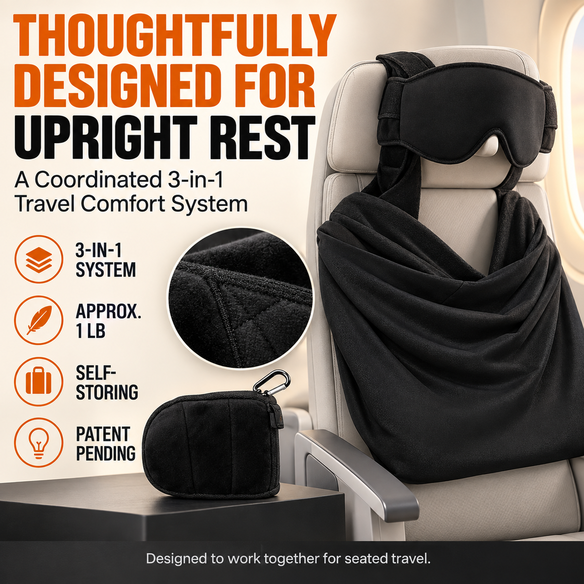 😴3-in-1 Airplane Sleep System with Memory Foam Pillow, Mask & Sling😴