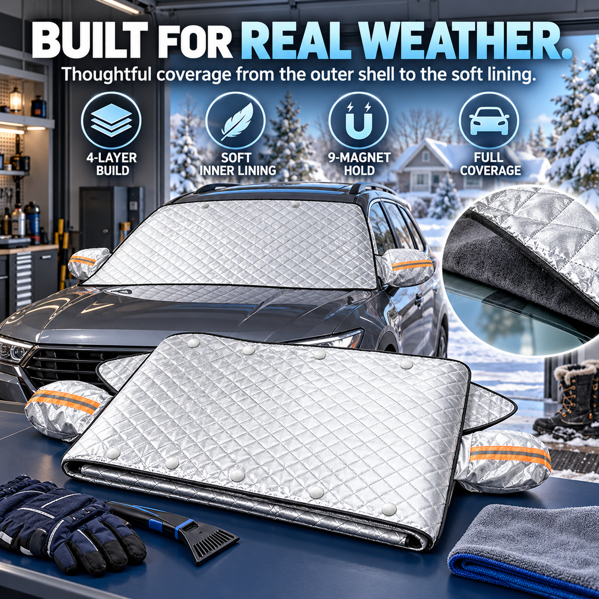 Car Windshield Protector Cover - Waterproof, All-Season Outdoor Wind Screen Shield for Most Vehicles