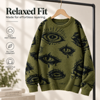 All-Over Eye Graphic Oversized Knit Sweater