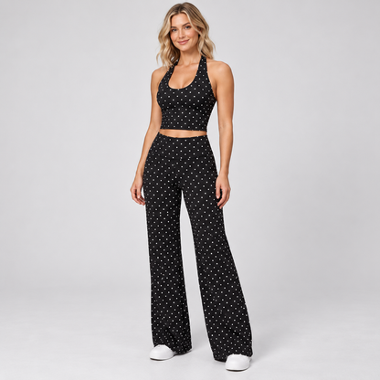 ✨ Women's Comfy 2-Piece Lounge Set – Halter Tank Top & Relaxed Wide Leg Pants