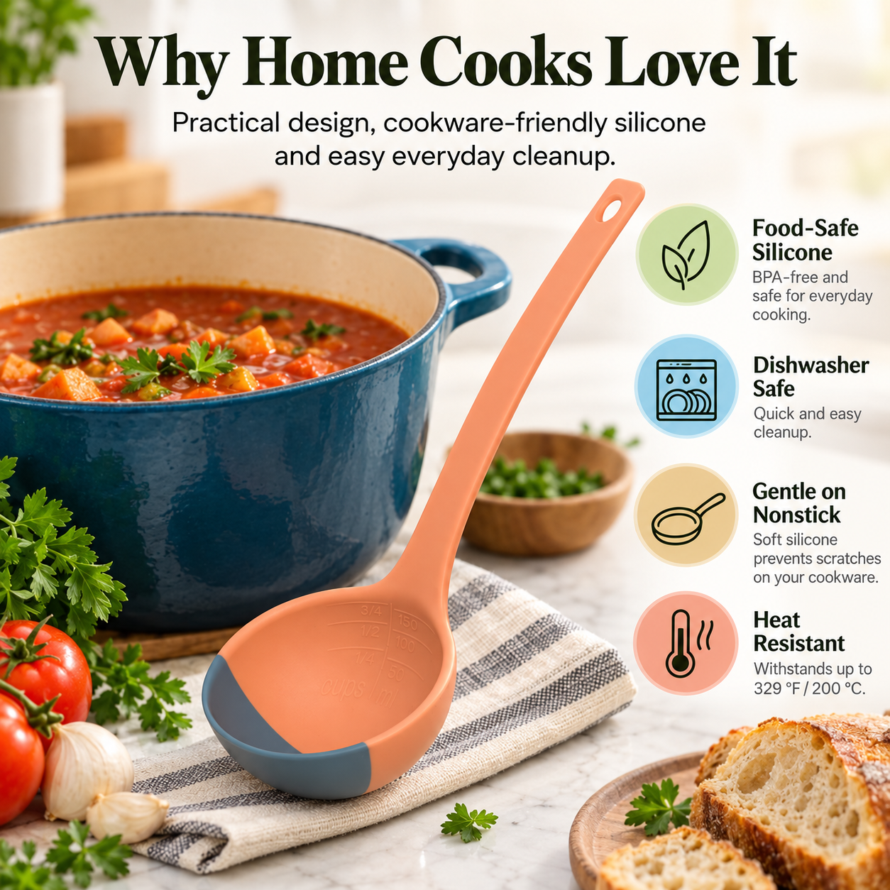 3-in-1 Silicone Ladle & Scraper Spoon