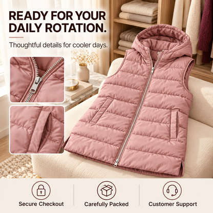 Hooded Long Puffer Vest Without the Bulk
