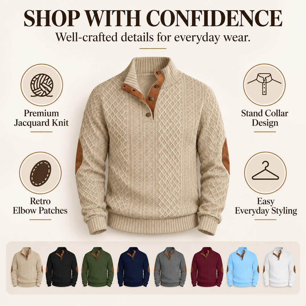 Men's Jacquard Stand Collar Pullover Sweater
