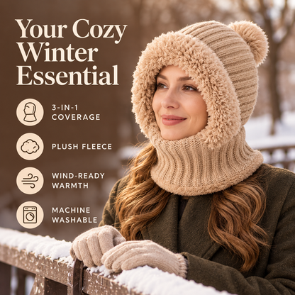 3-in-1 Women’s Winter Balaclava Hood – Fleece-Lined Hat, Scarf & Face Cover