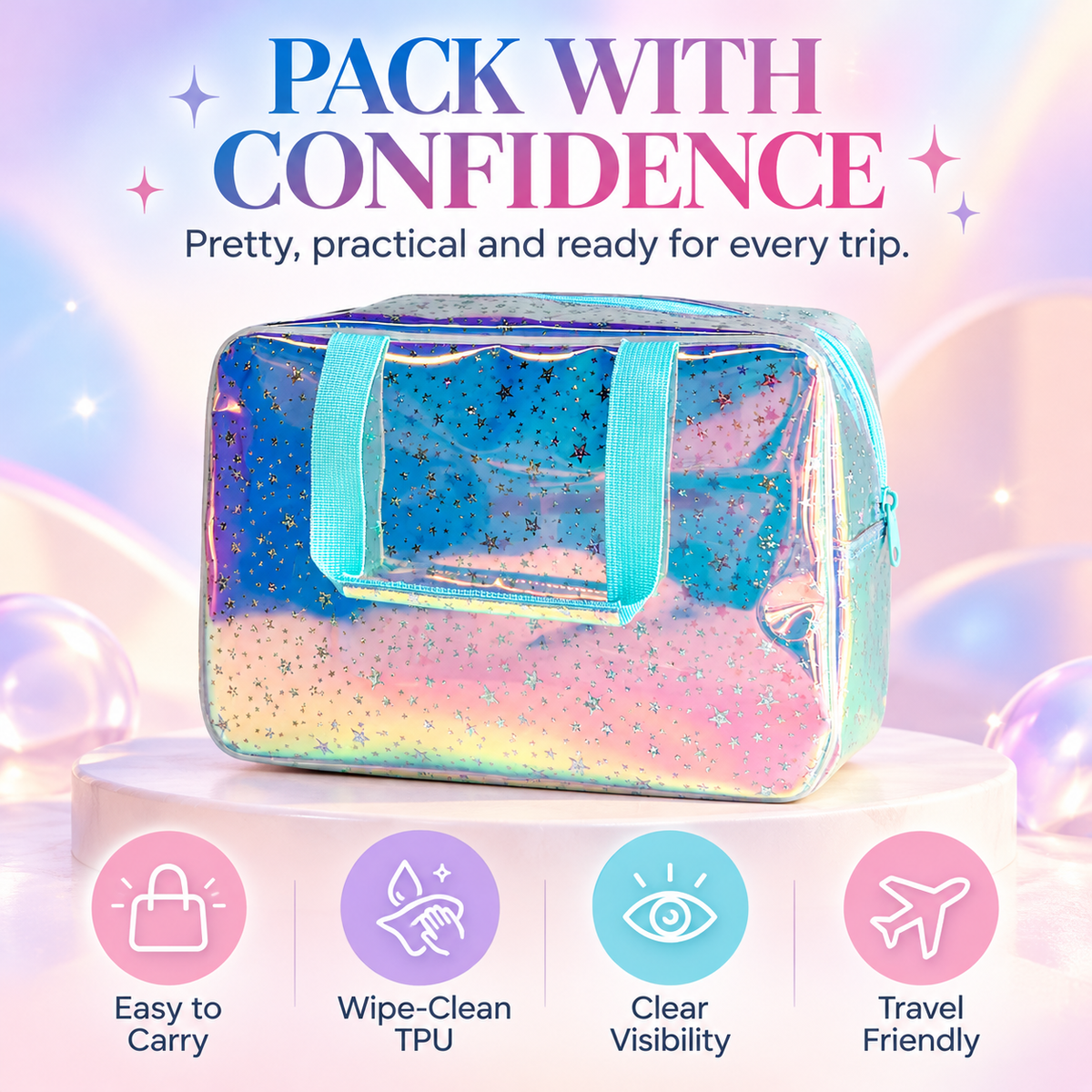 Holographic Clear Star Cosmetic Travel Bag