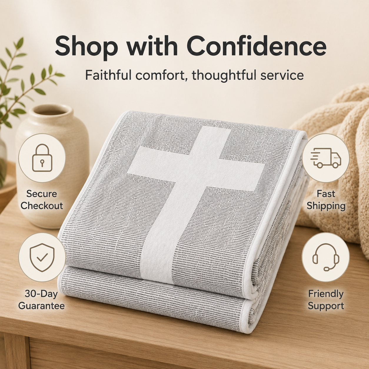 Gospel of John Blanket Soft Scripture Throw with Cross Silhouette