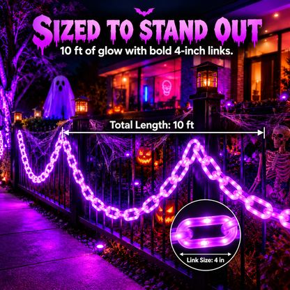 🎃10FT Halloween LED Chain Lights – 160 Orange & Purple LEDs for Spooky Decorations👻
