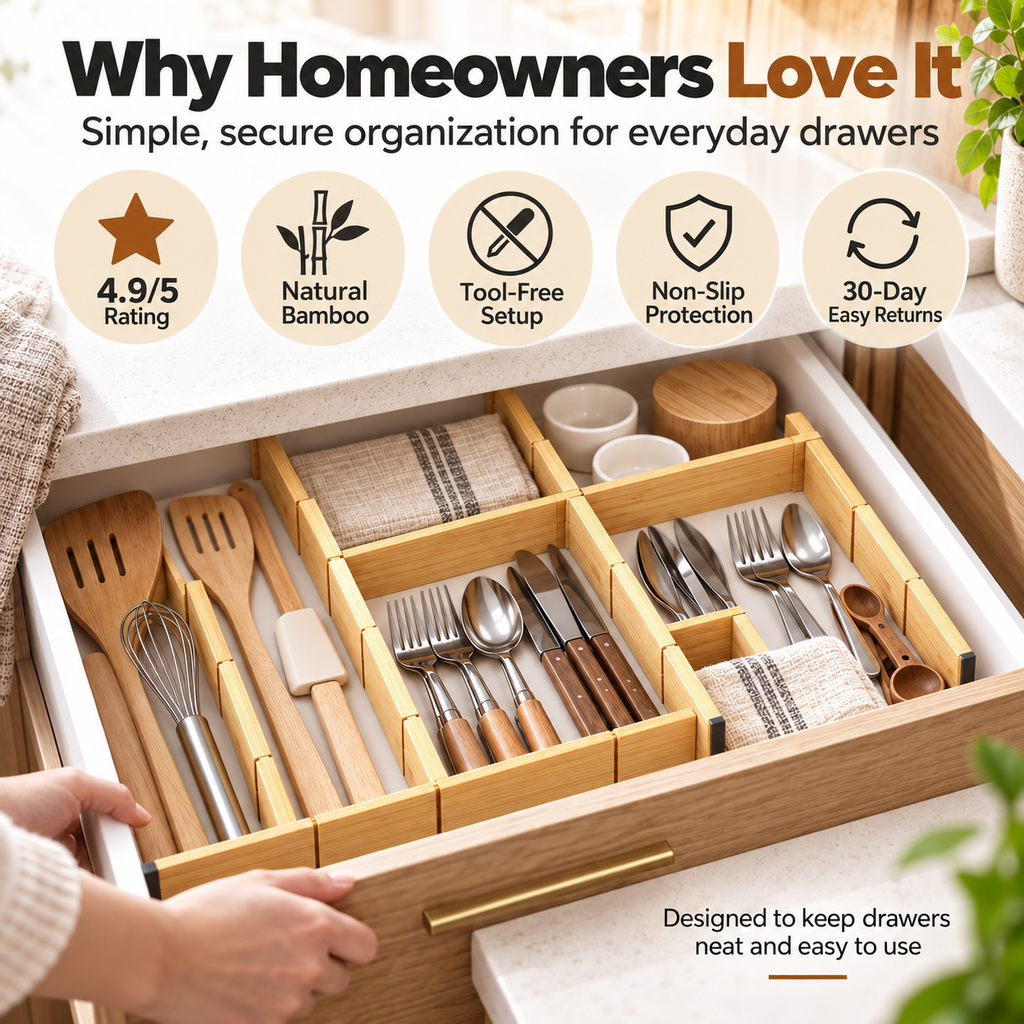Adjustable Bamboo Drawer Dividers for Kitchen and Home
