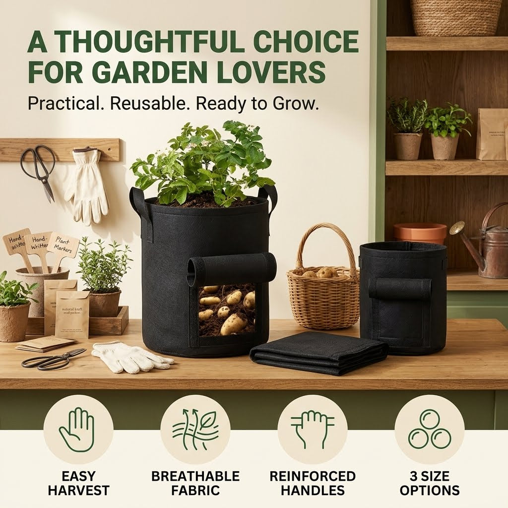 2-Pack Potato Grow Bags with Harvest Window – Breathable Fabric Planters with Handles, Easy Harvest & Reusable Design