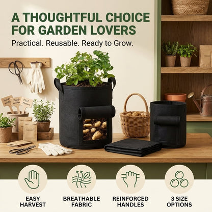 2-Pack Potato Grow Bags with Harvest Window – Breathable Fabric Planters with Handles, Easy Harvest & Reusable Design