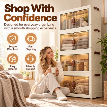 Large Capacity Foldable Storage Cabinet with Magnetic Doors & Stackable Design
