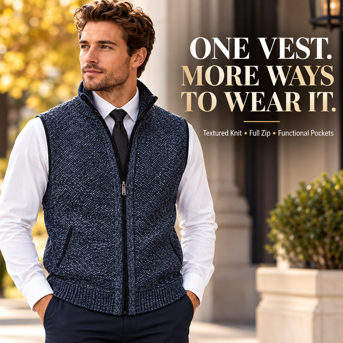 Men’s Full-Zip Stand Collar Sweater Vest