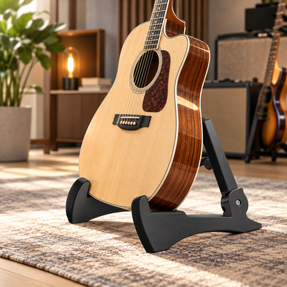 Walnut-Style Folding Guitar Stand – Compact A-Frame Design