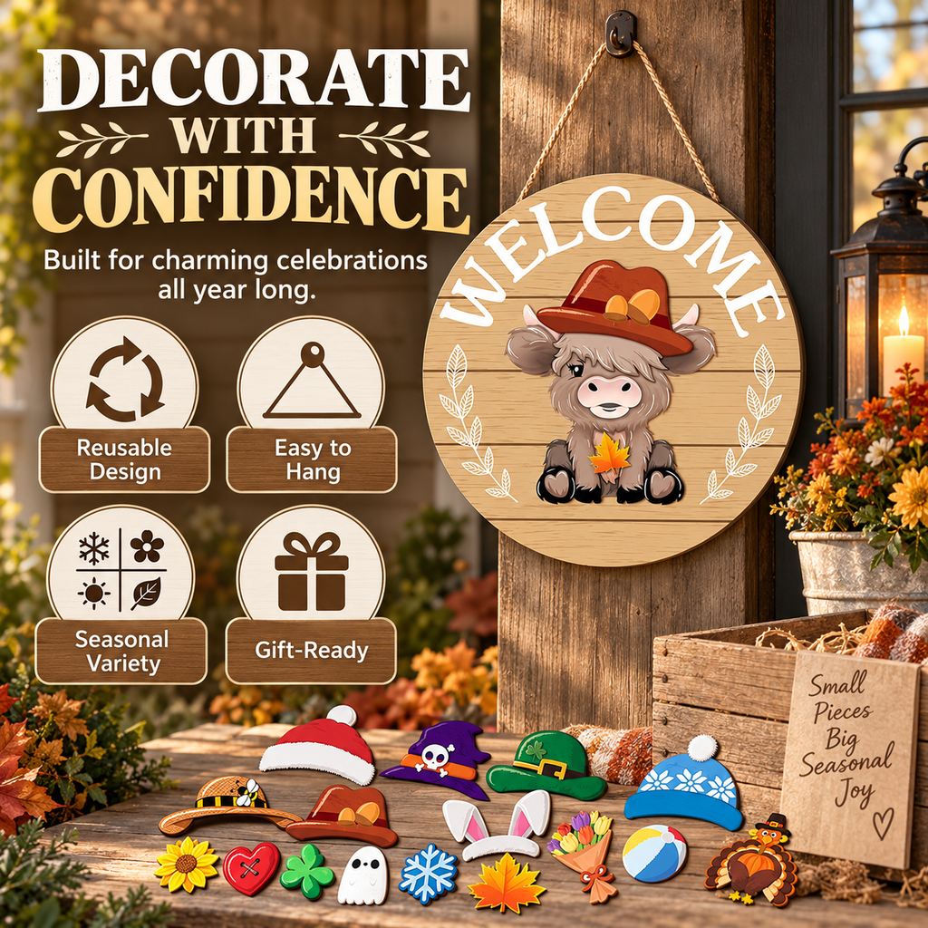 Interchangeable Front Door Welcome Sign Set with Seasonal Holiday Seasonal Icons