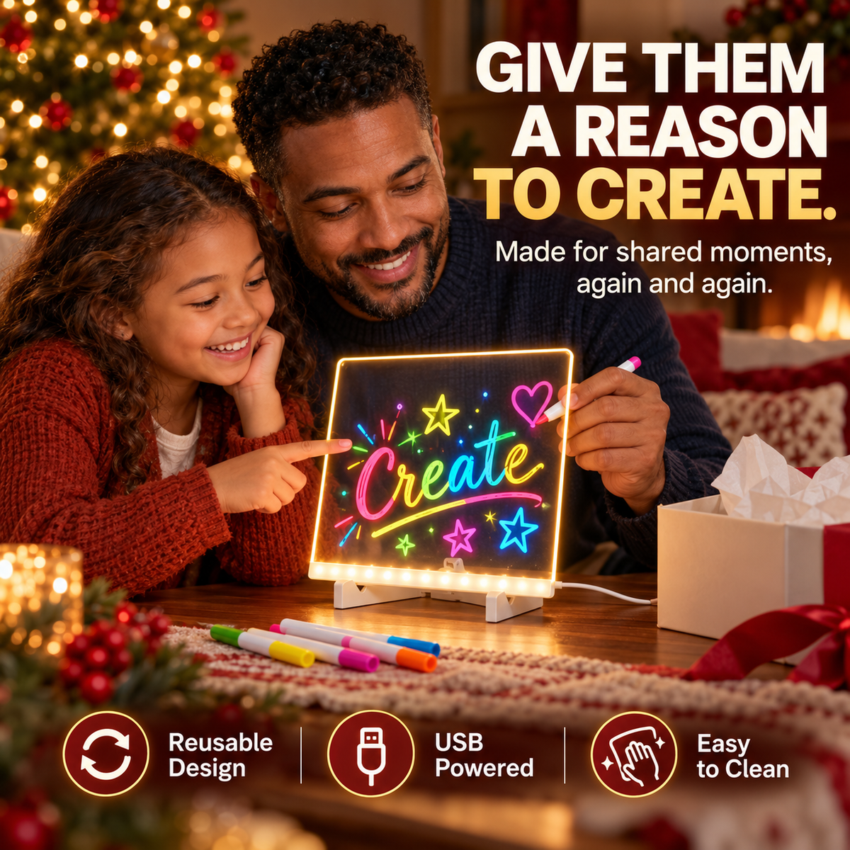 LED Light-Up Drawing Board for Kids – Reusable Acrylic Message & Doodle Board