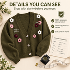 Vintage Floral Embroidered Button-Down Knit Cardigan Sweater