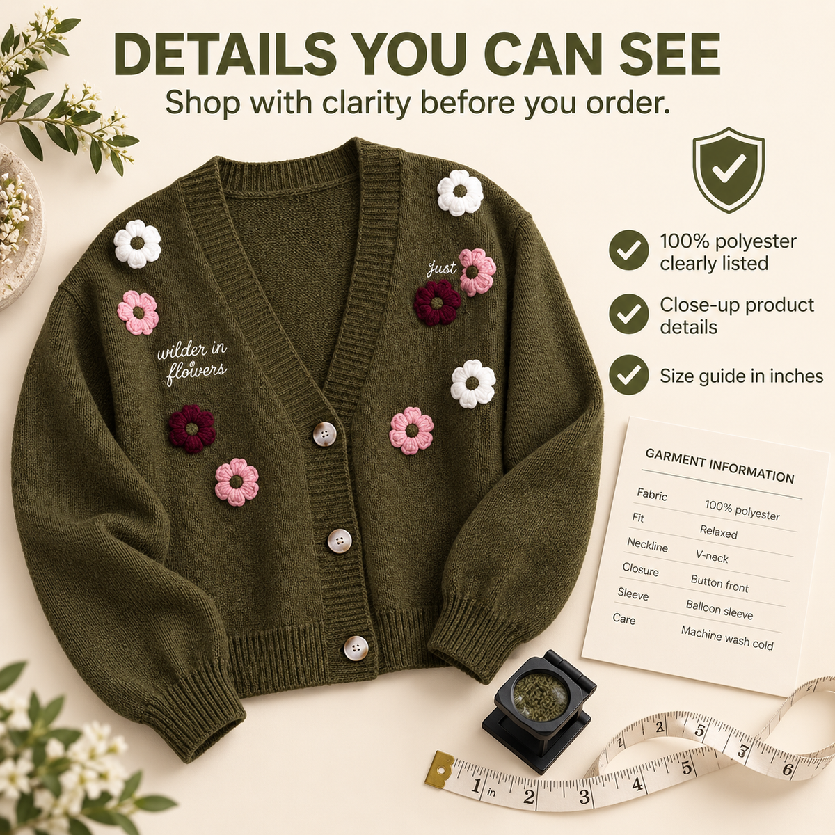 Vintage Floral Embroidered Button-Down Knit Cardigan Sweater
