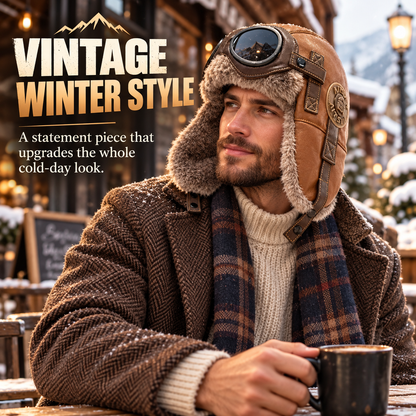 Vintage Aviator Trapper Hat with Faux Fur Lining