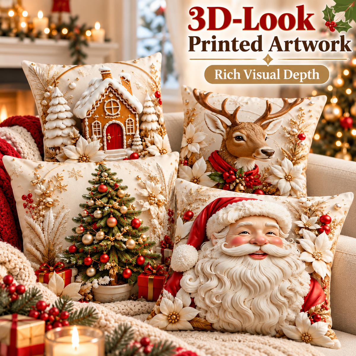 4 pack Christmas Pillow Cover Set – Easy Holiday Accent for a Festive Look