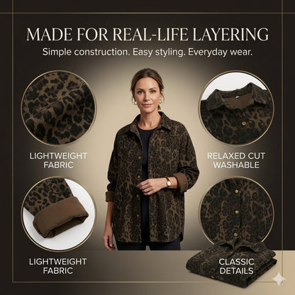 Women's Leopard Print Shacket with Relaxed Button-Down Fit