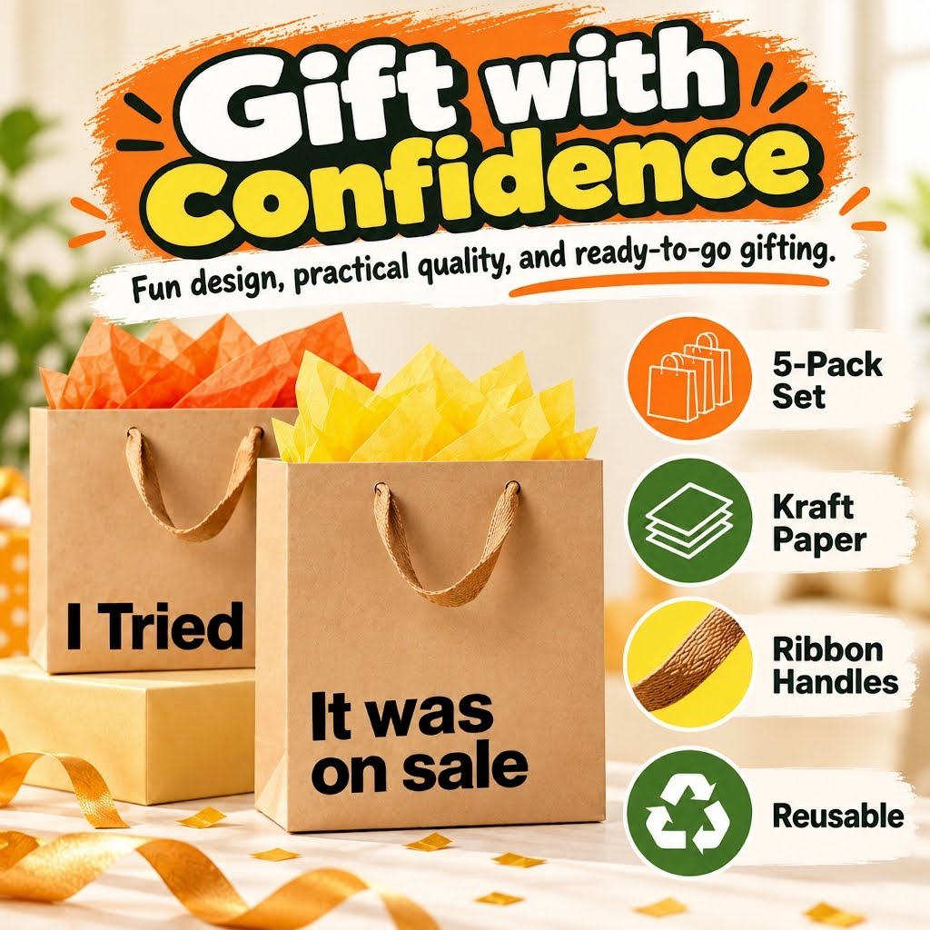 Funny Gift Bags -Set of 5- Snarky, Perfect for Gifts, Secret Santa, and Christmas