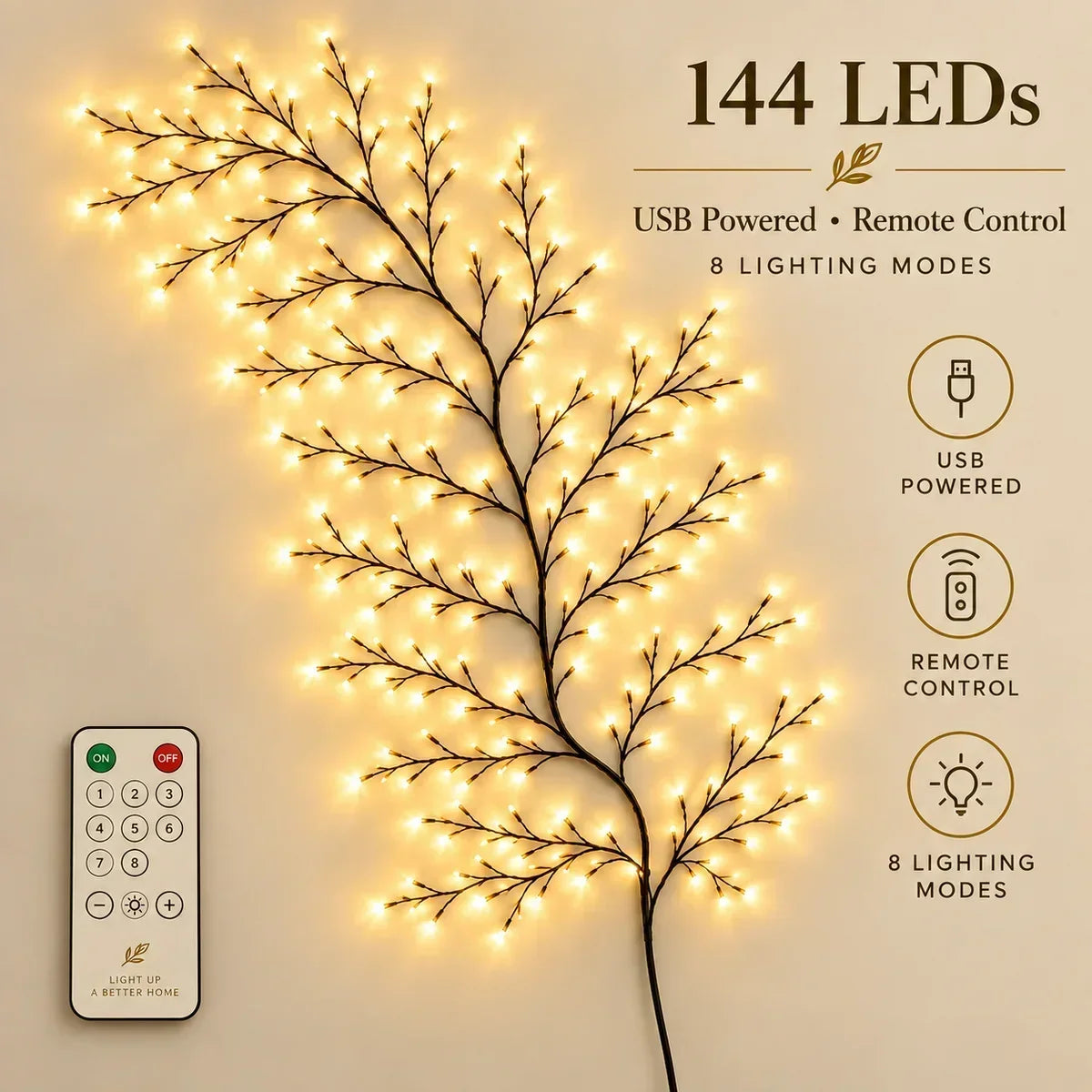 ✨ Flexible LED Branch Lights – Warm White Christmas Wall Decor