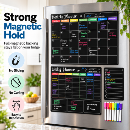 📅 Black Magnetic Dry Erase Boards Set of 3 | Ultimate Fridge Organizer & Planner ✨