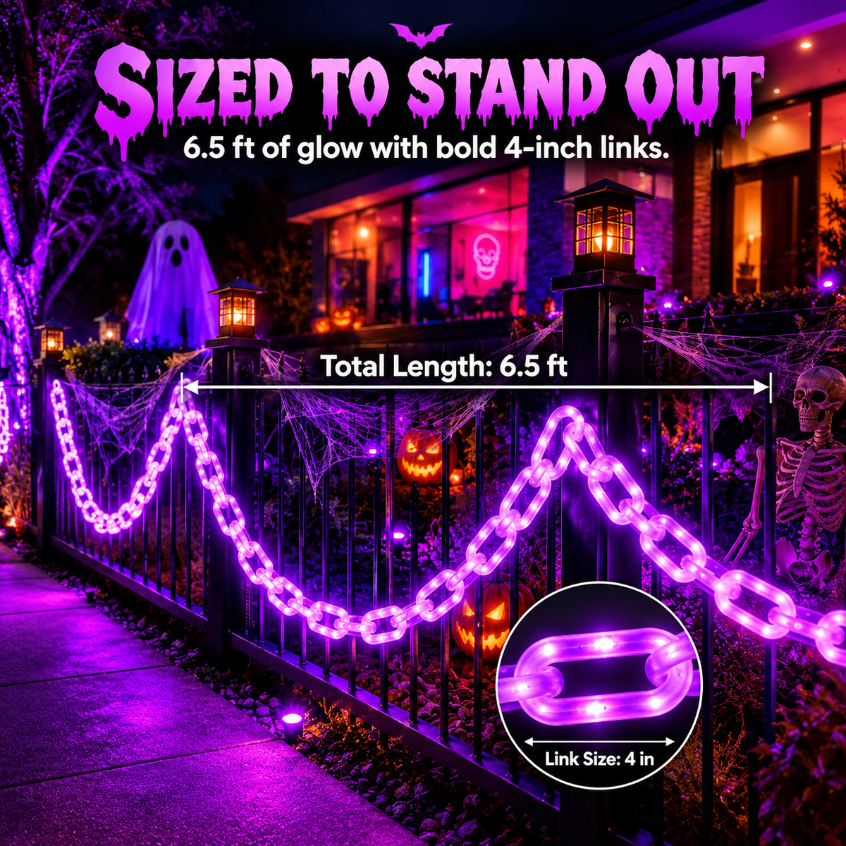 🎃10FT Halloween LED Chain Lights – 160 Orange & Purple LEDs for Spooky Decorations👻