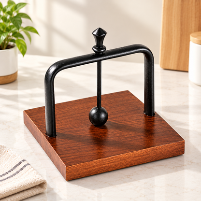 Gold & Wood Weighted Napkin Holder with Secure Arm