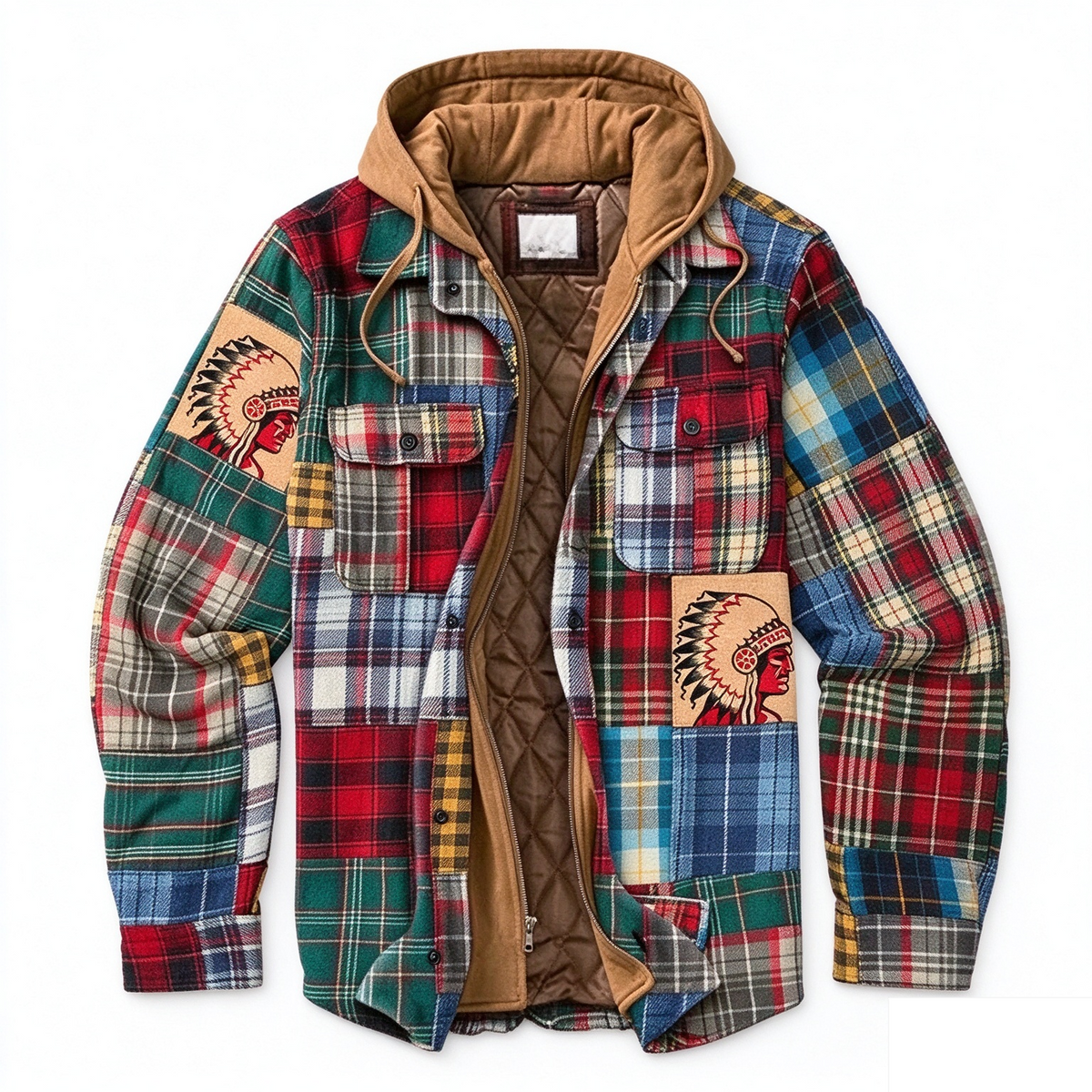 Men’s Quilted Flannel Hooded Shirt Jacket