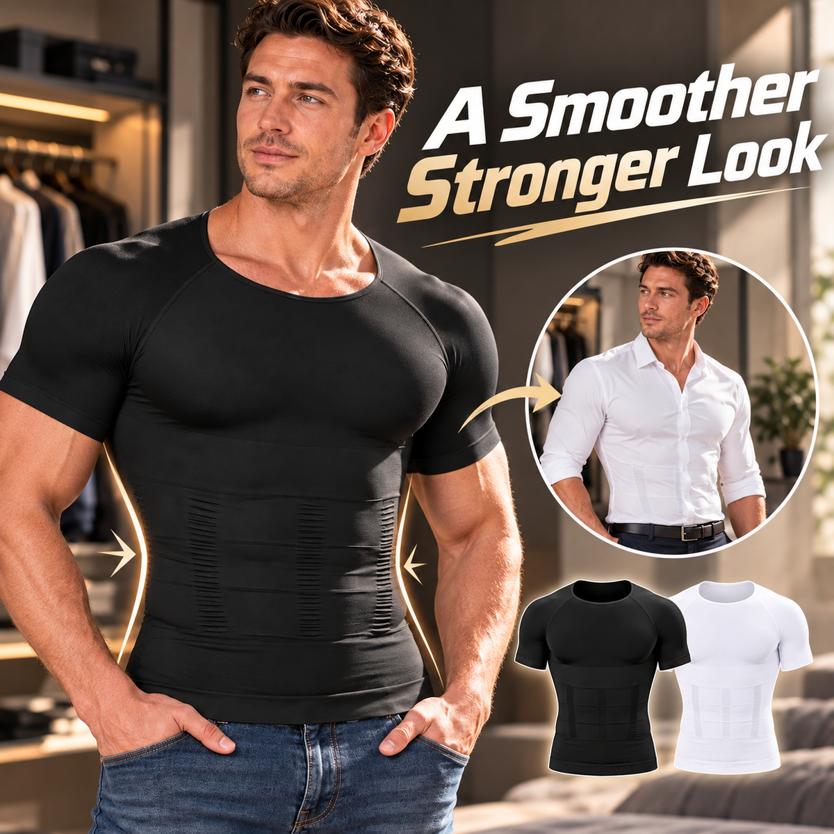 🔥 Men's Tummy Control Shapewear Shirt – Slimming Compression Top for Everyday Wear
