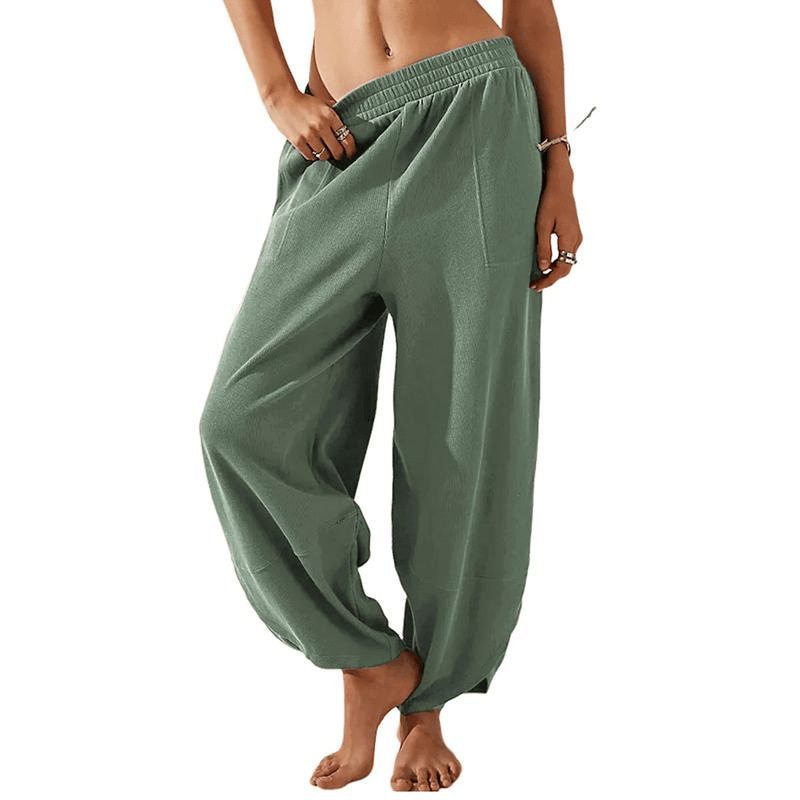 Womens Baggy Wide Leg Pants Relaxed Palazzo Harem Pants Elastic Waist with Pockets