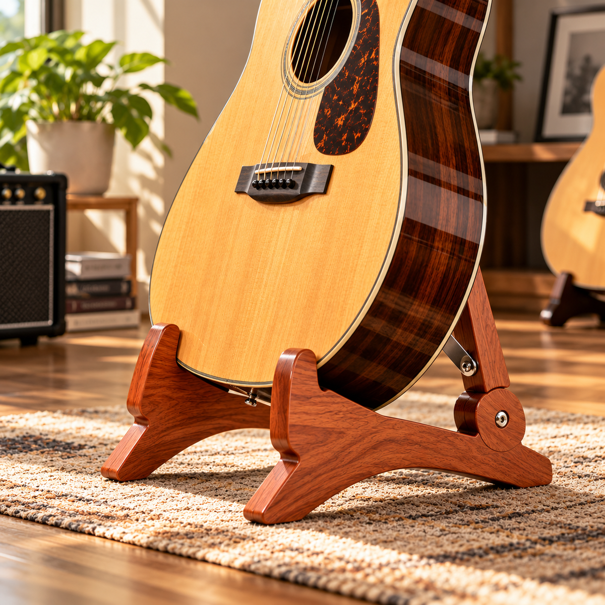 Walnut-Style Folding Guitar Stand – Compact A-Frame Design