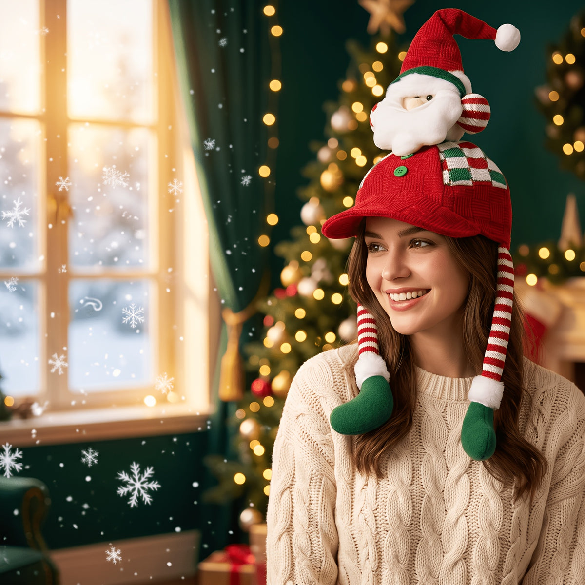 Cozy 3D Christmas Knit Hat – Fun Snowman & Reindeer Design