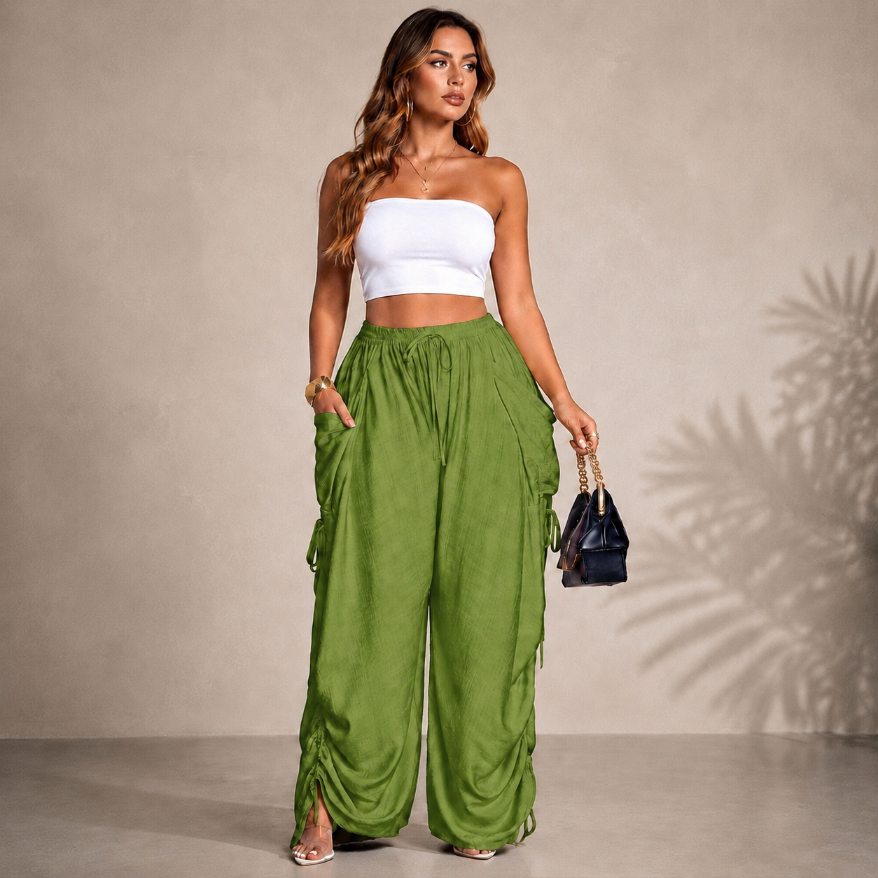 Women’s Relaxed Wide-Leg Pants – Adjustable Drawstring Waist Casual Trousers