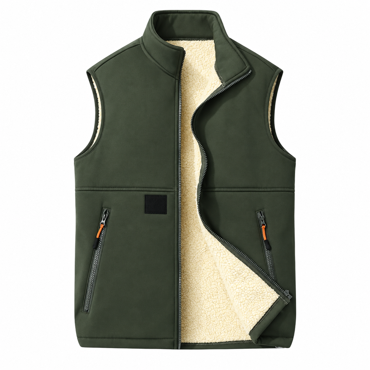 ❄️ Men’s Fleece-Lined Full-Zip Vest with Stand Collar & Zippered Pockets