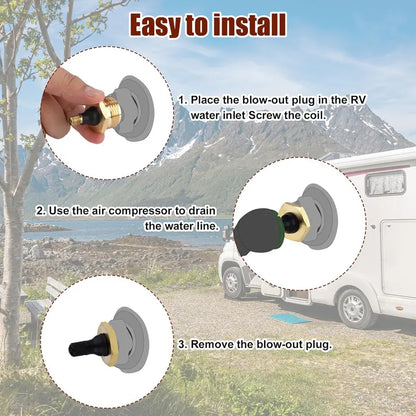 Solid Brass RV Blow Out Plug Adapter for Quick Winterizing & Water Line Protection