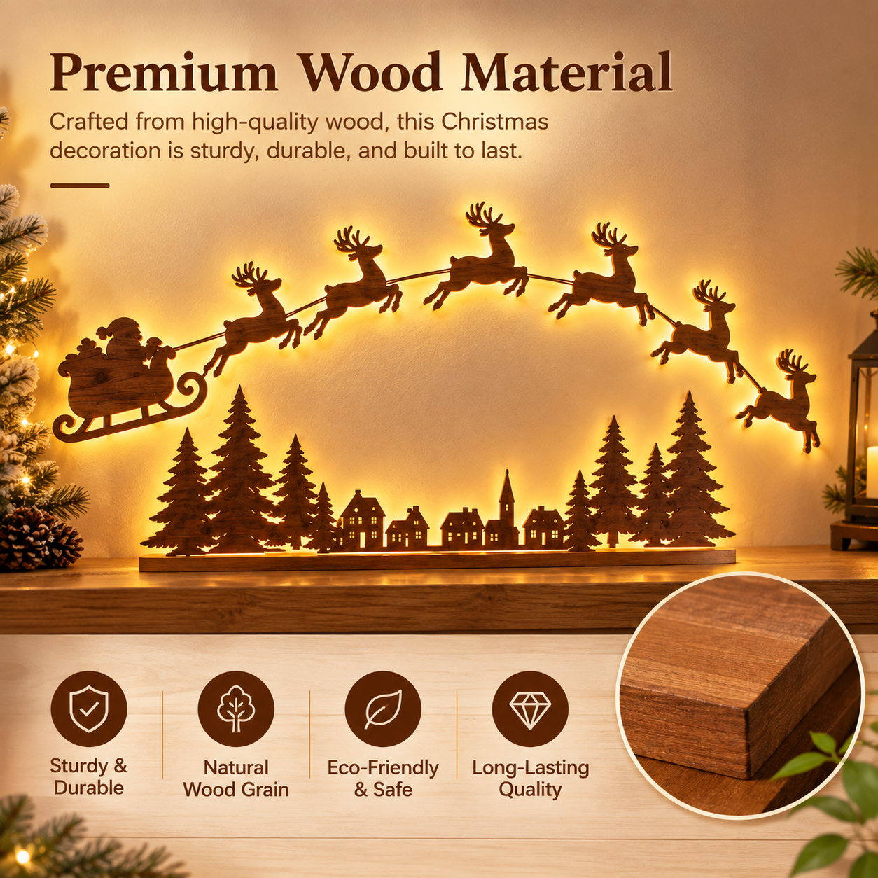 Santa & Reindeer Backlit Christmas Wall Decor for Living Room