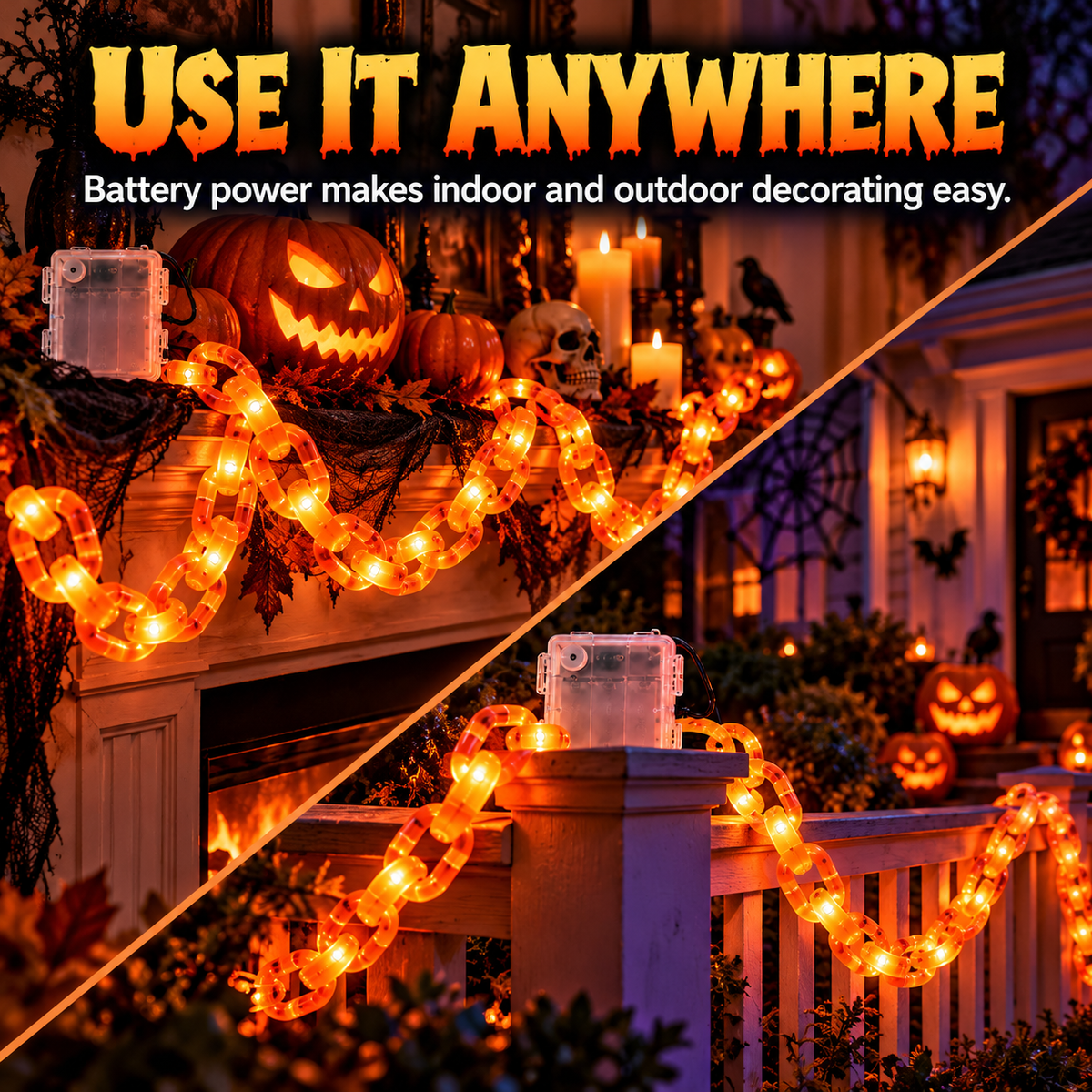 🎃10FT Halloween LED Chain Lights – 160 Orange & Purple LEDs for Spooky Decorations👻