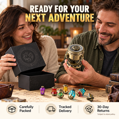 Alchemist’s Metallic Elixir DND Dice Set with Spinning Chalice & Liquid-Core Potion Dice