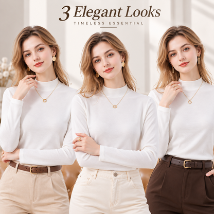 Women's Slim-Fit Mock Neck Knit Top （3pack）