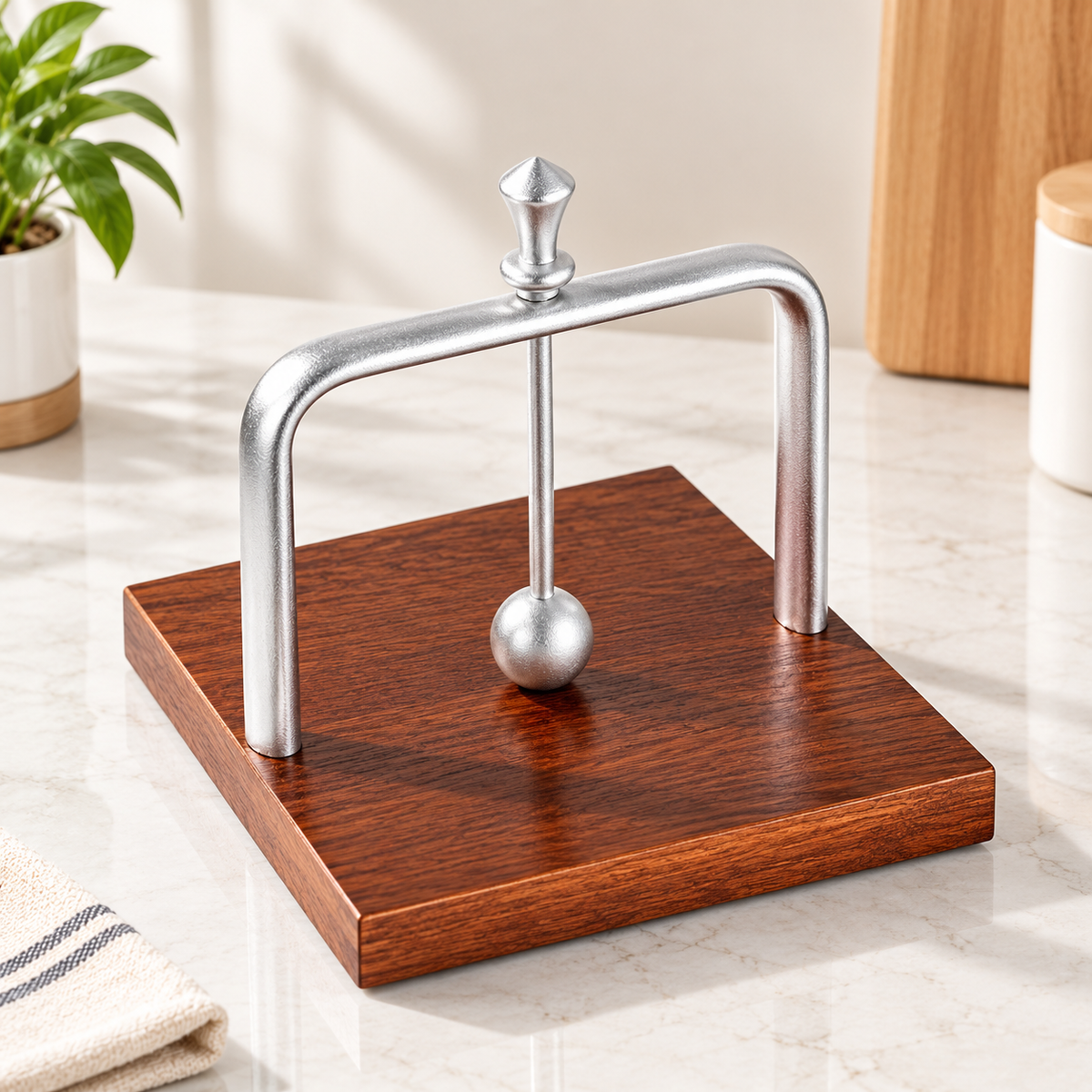 Gold & Wood Weighted Napkin Holder with Secure Arm