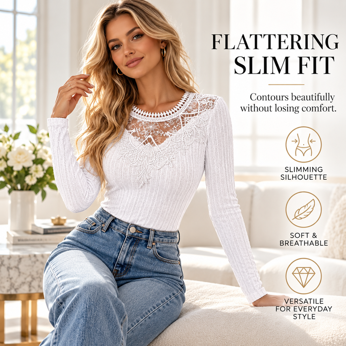 Women's Elegant Lace-Trim Top