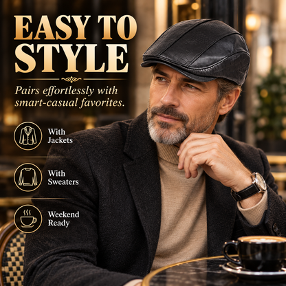 Men’s Leather Newsboy Cap – Vintage Flat Cap Style