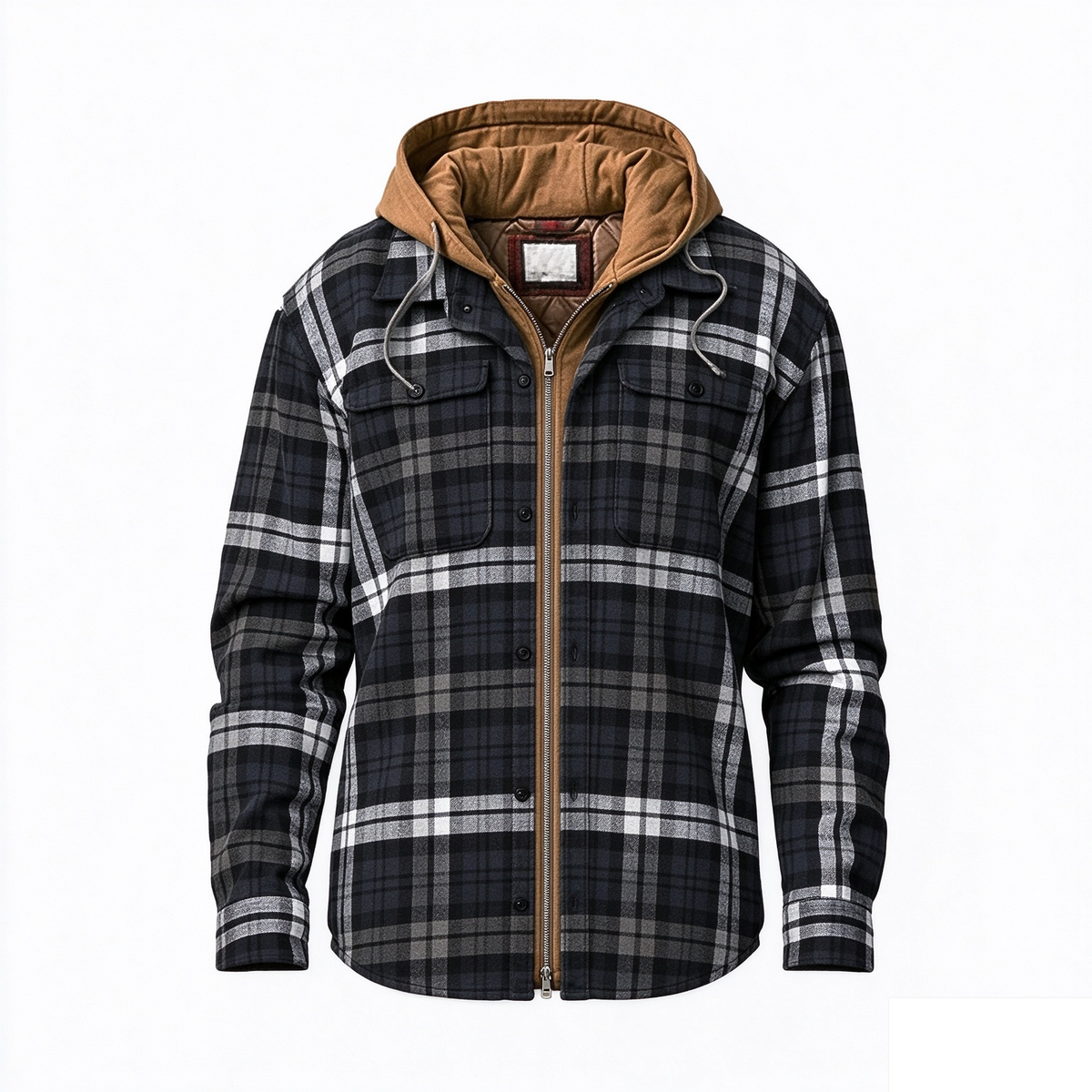 Men’s Quilted Flannel Hooded Shirt Jacket